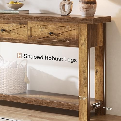 Miniatura 7 de Tribesigns Mesa consola de 70.9 pulgadas con 3 cajones, mesa de entrada de granja extra larga con estante de almacenamiento, mesa de sofá estrecha