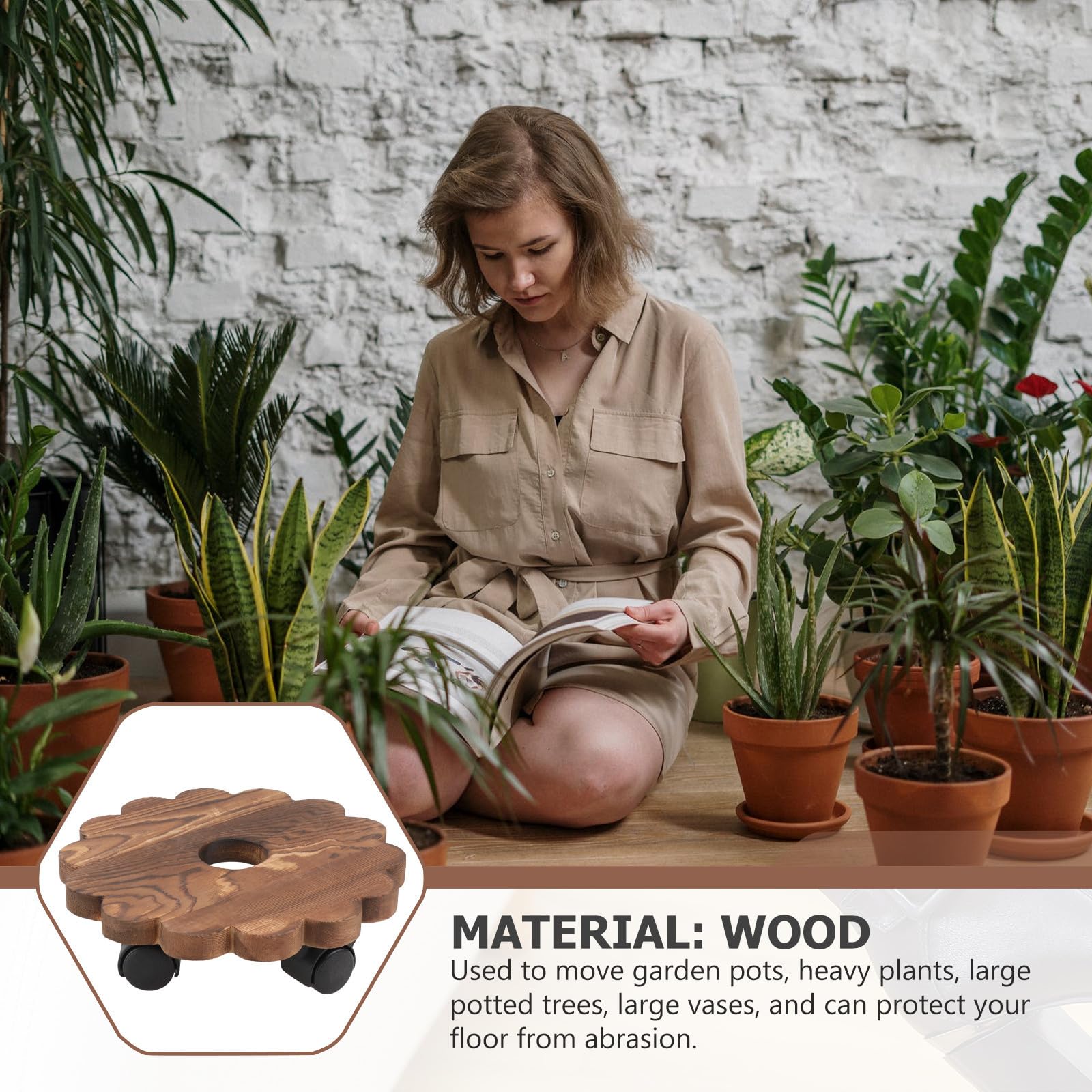 Totority Plateau roulettes pour Plantes en Bois, Support pour Pots de Fleurs Rond, Solide et Mobile, pour Bonsaï et Grands Vases, Balcon