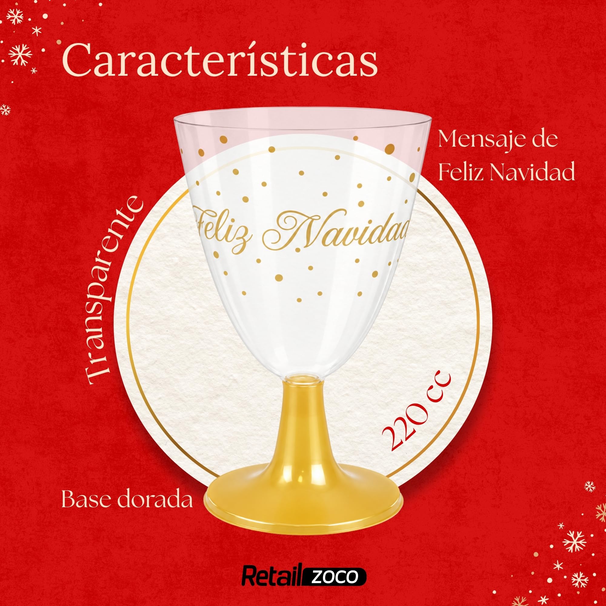 Copas de agua, Copa Vino, Plástico, Diseño Feliz Navidad, Pack 3 unidades - imagen 4