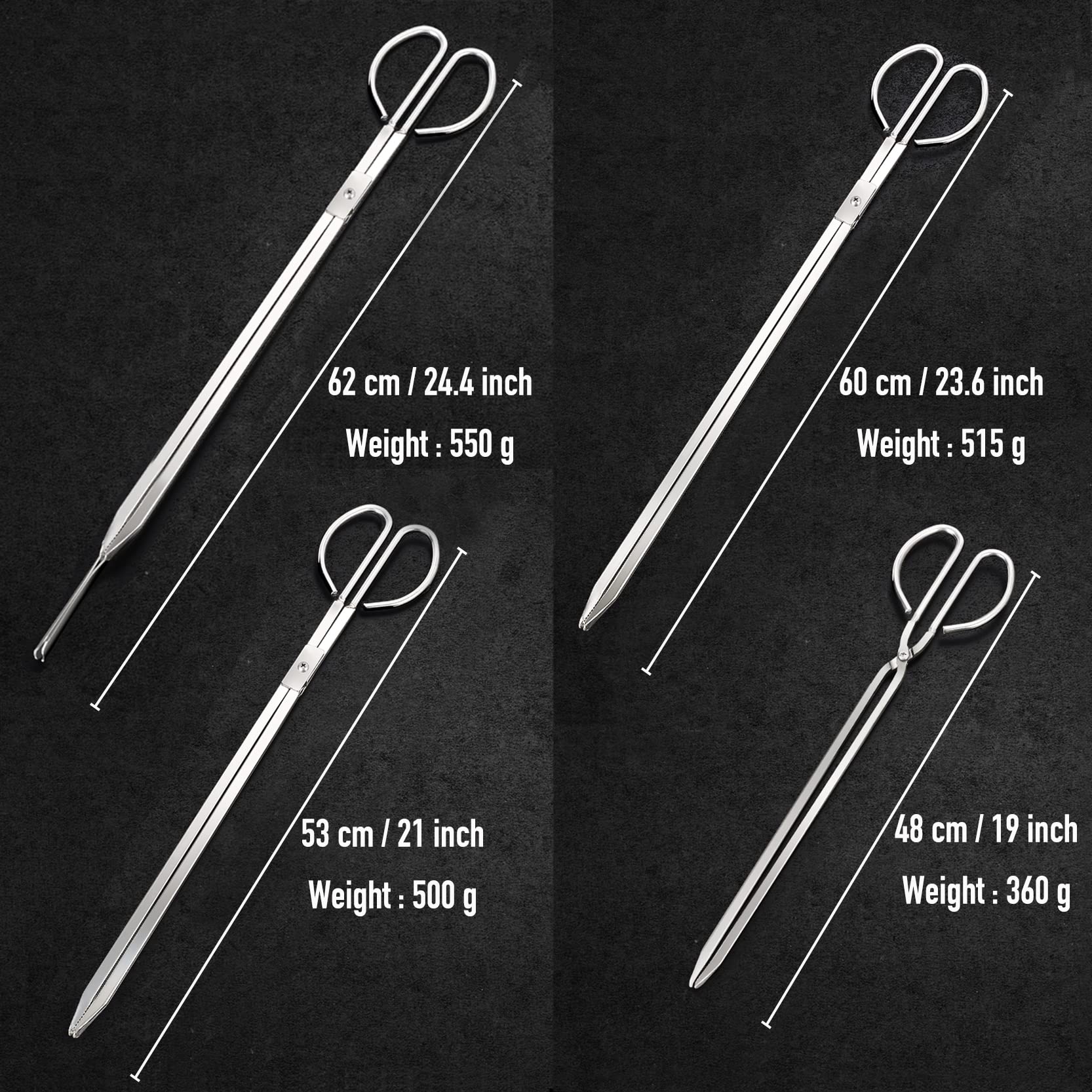 Pinze a forbice extra lunghe 60 cm, clip per rifiuti in acciaio inossidabile con manico lungo, grandi dimensioni, pinza per legna da ardere, strumenti per raccogliere carbone esteso