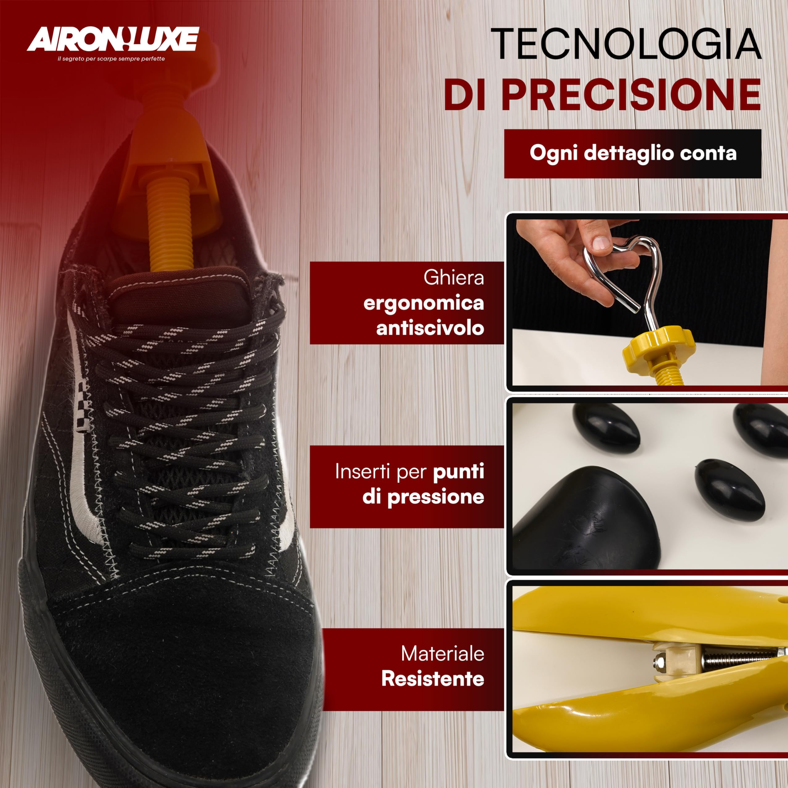 Generico AIRON LUXE Allarga scarpe uomo e donna in ABS Regolabile in Larghezza e Lunghezza - Elimina Dolore da Scarpe Strette (2 Pezzi)