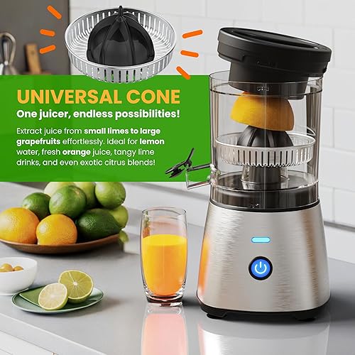 Miniatura 4 de Eurolux Exprimidor eléctrico de cítricos de acero inoxidable Exprimidor de jugo de naranja de un solo toque manos libres para naranjas, limones y