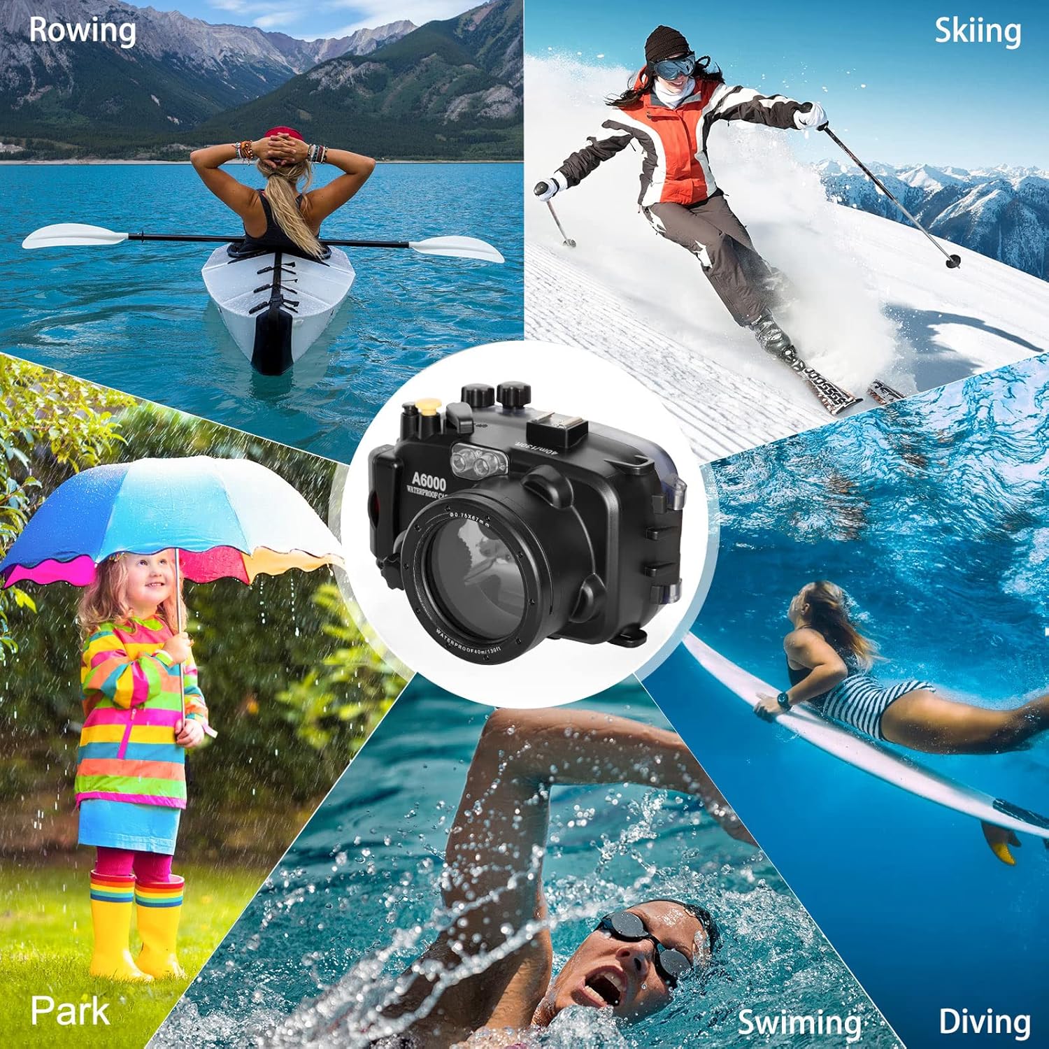 A6000 Underwater Camera Housing, Professional Waterproof Case, IPX8 Rated 130ft Depth, Drop-Proof, Freeze-Proof (YH-A6000)