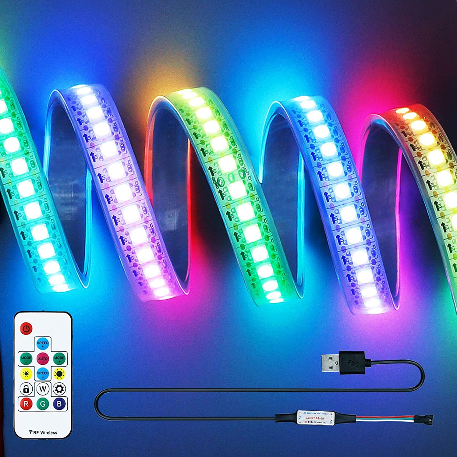 KXZM DC 5V WS2812B LED Strip 1M 144 Pixels USB Powered Waterproof IP65 Individually Addressable RGB Dream Color 5050 SMD Black PCB Flexible LED Tape for DIY Projects