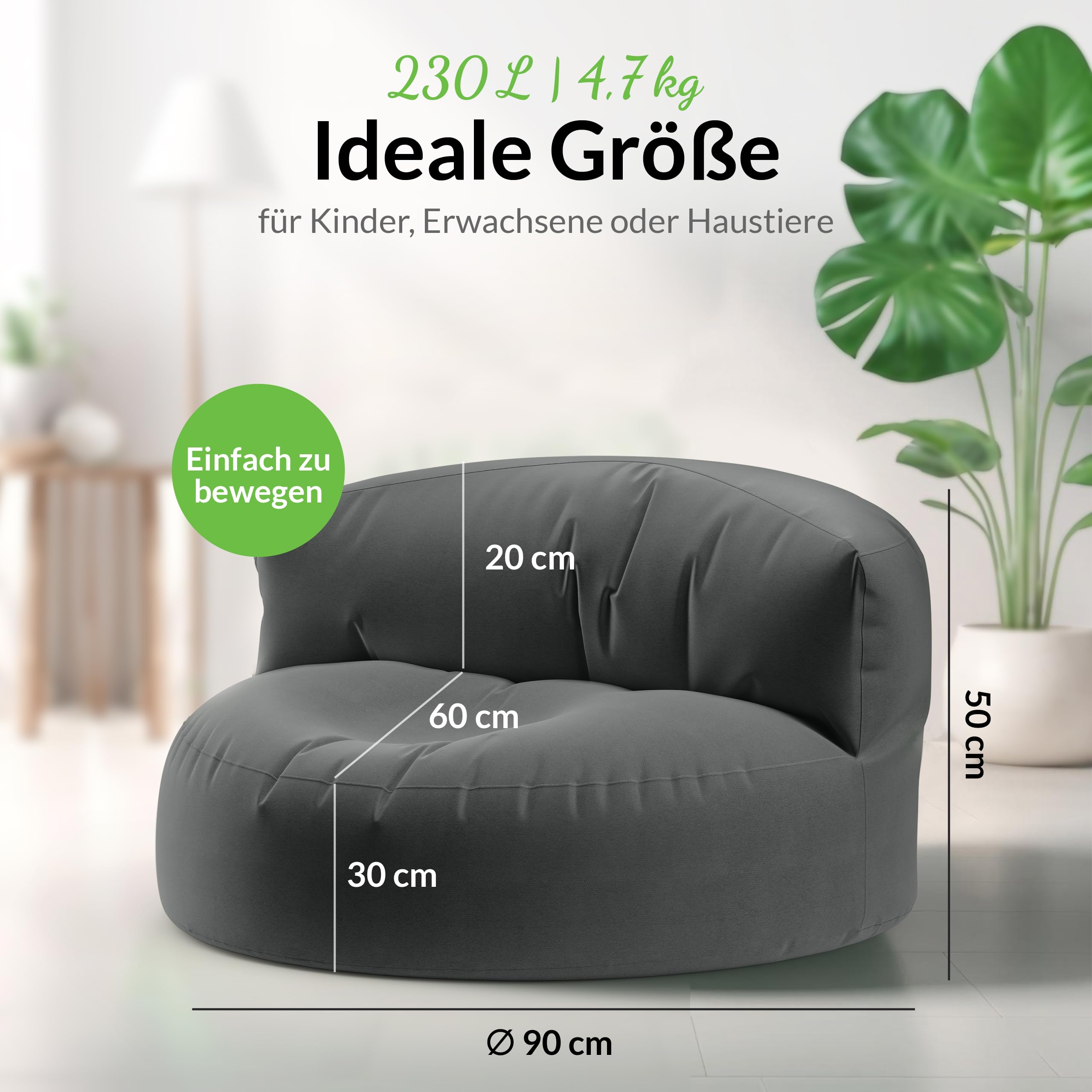Green Bean© Zitzak Sofa met vulmateriaal, lounge in zitzakdesign 90 x