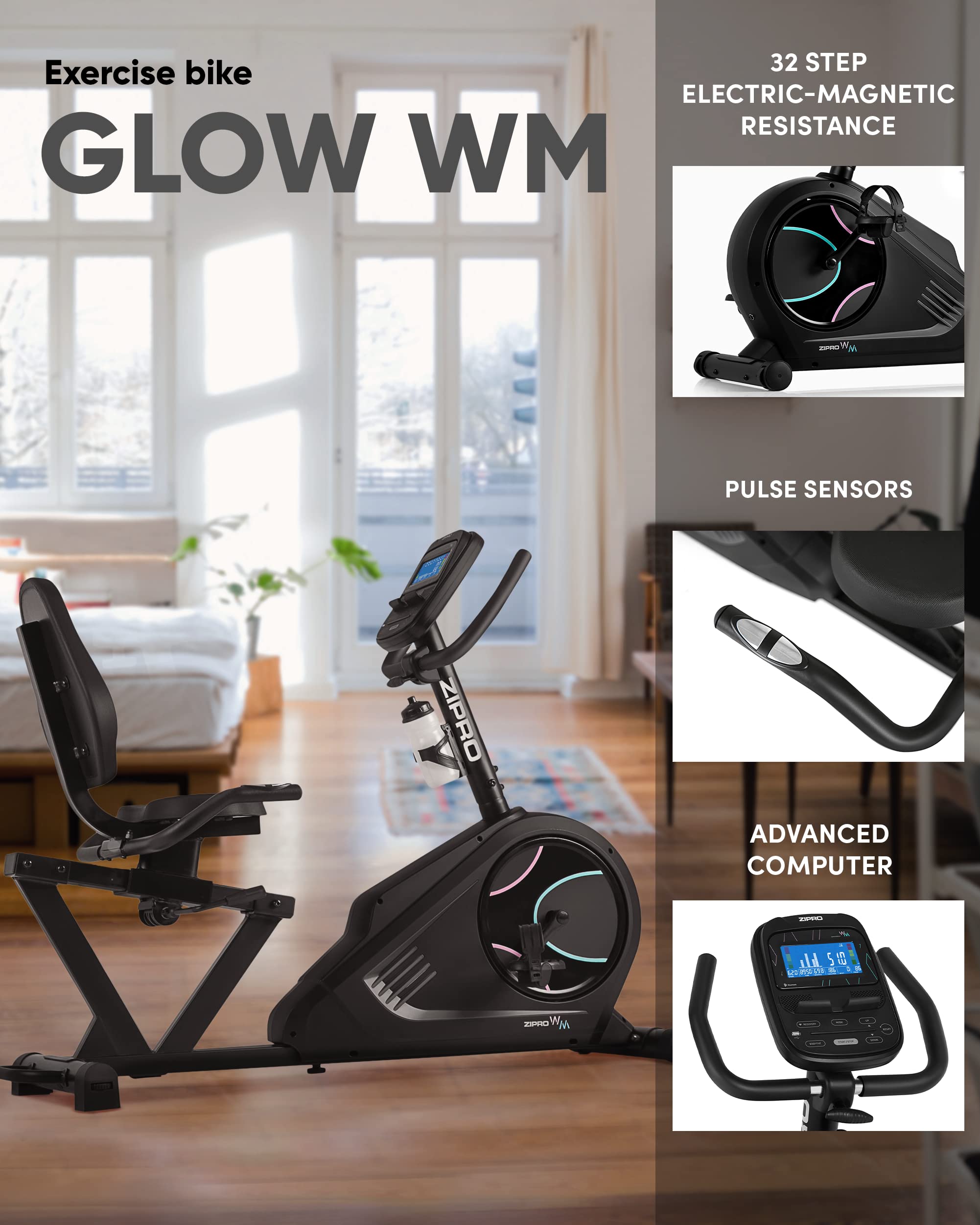 Zipro Bicicleta de entrenamiento en casa Iconsole+ Glow, Bicicletas estáticas, Bicicleta magnética de entrenamiento, Bicicleta ergométrica 150kg, Bicicleta de interior, Bicicleta de entrenamiento
