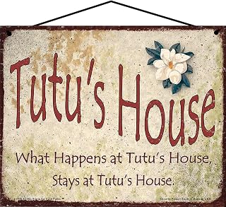 8x10 Tutu's House Sign with Magnolia Flower Hawaiian Word for Grandmother What Happens at Tutu's House Stays Vintage Style Decorative Household Family Home Décor Grandma Nickname Gift Signs