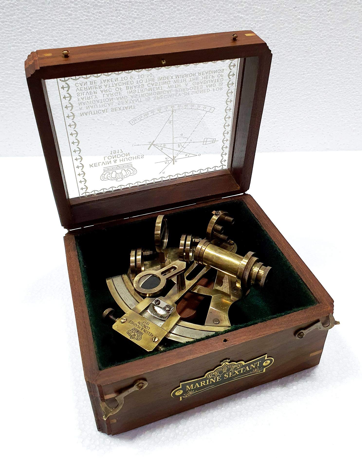 Antico Marittimo Nautico Sestante Telescopio Vintage Marine Astrolabe Ship's Strumenti con Scatola di Legno