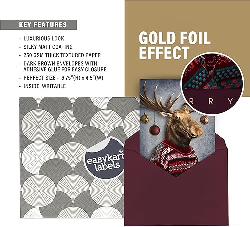 Miniatura 5 de easykart labels 90 divertidas tarjetas de Navidad con sobre marrón, tamaño grande de 6.75 x 4.5 pulgadas para amigos, familiares y seres queridos