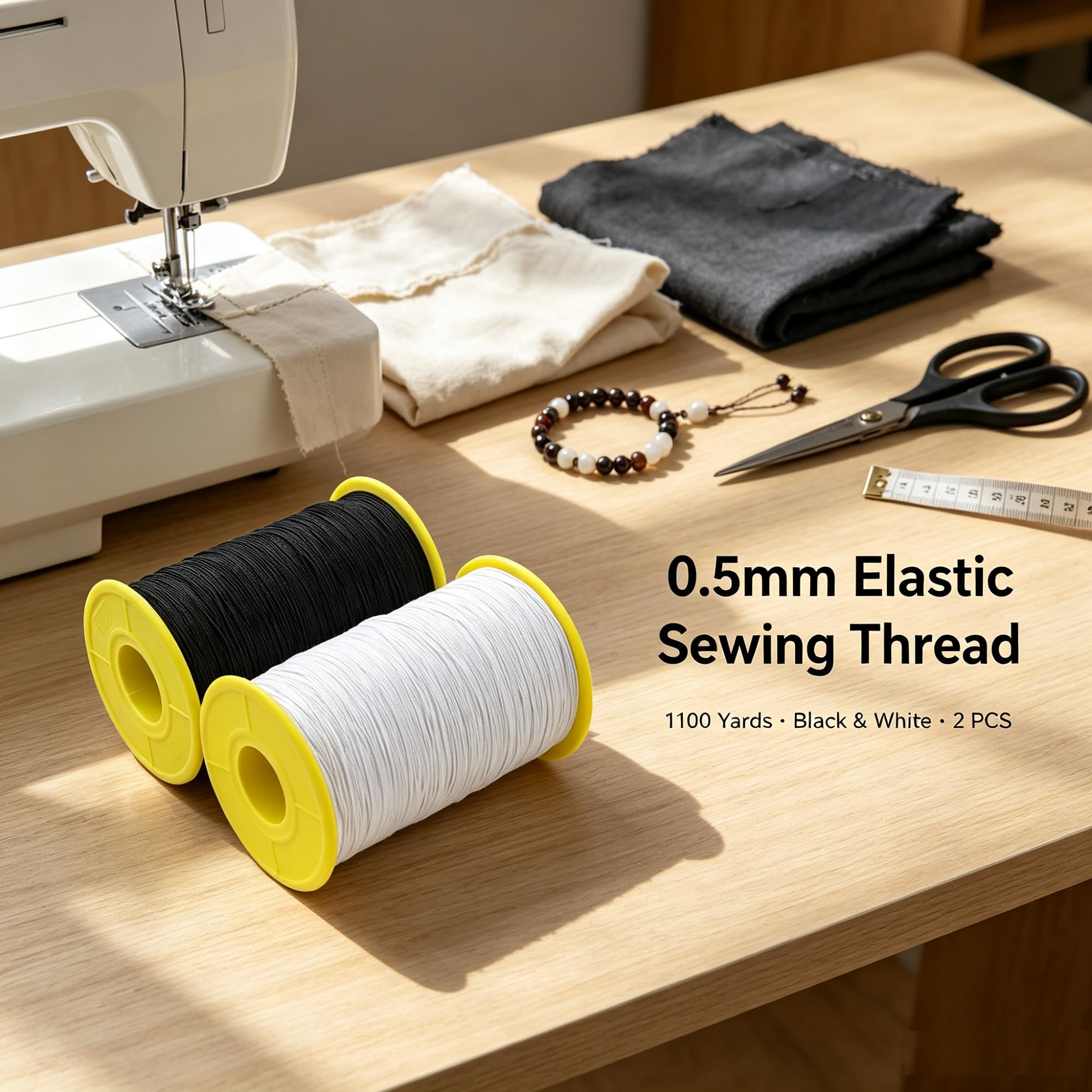 WellieSTR 2 Rolls White AND Black Elastic Thread 547 Yard Package 0.5mm Thickness