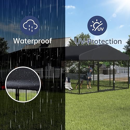 Miniatura 5 de Gran recinto para perros al aire libre, jaula resistente con techo, valla de acero galvanizado para perros con doble cerradura de seguridad (19.68 x