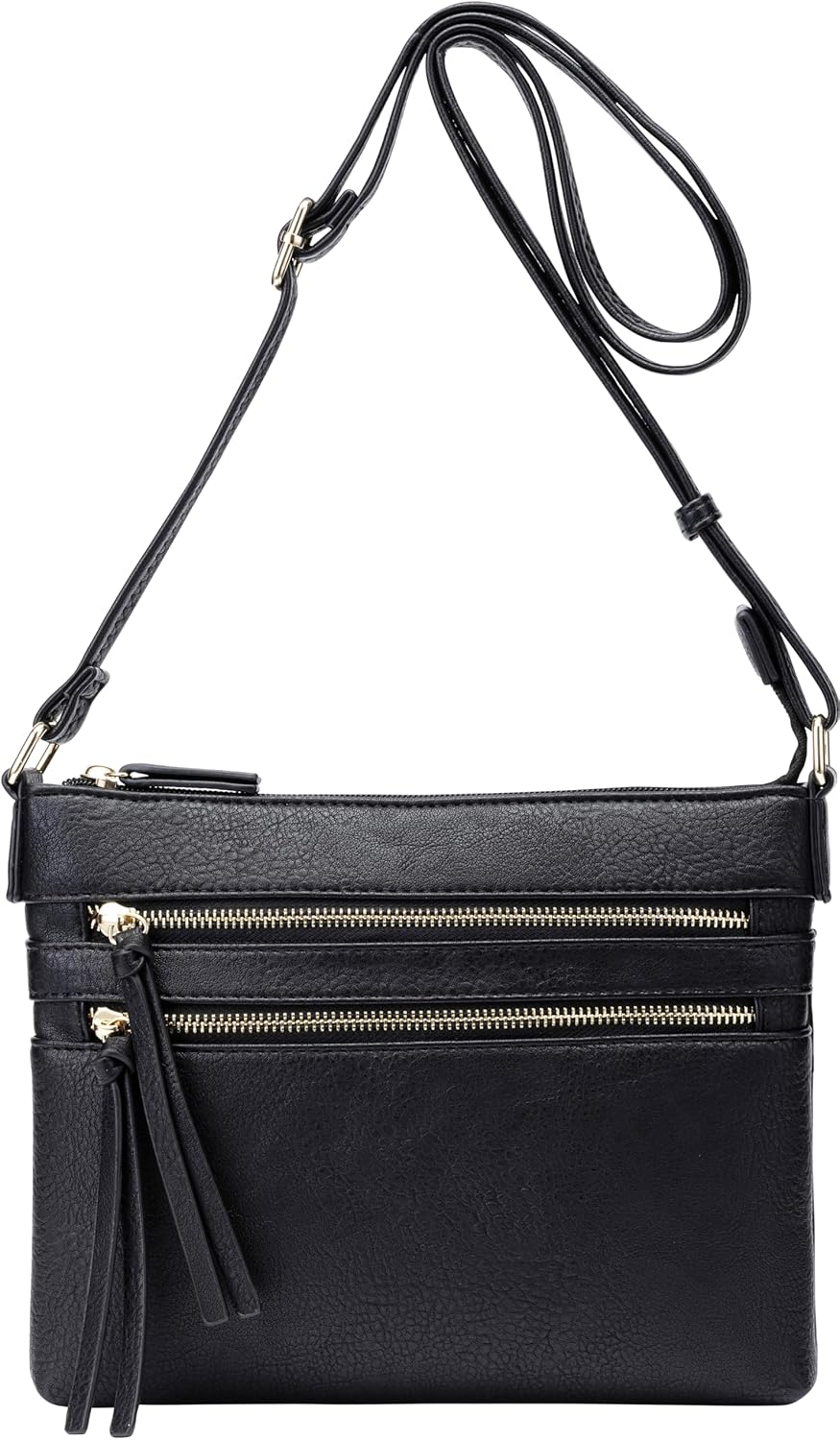 B BRENTANO Vegan Multi-Zipper Crossbody Handbag Purse with Tassel Accents