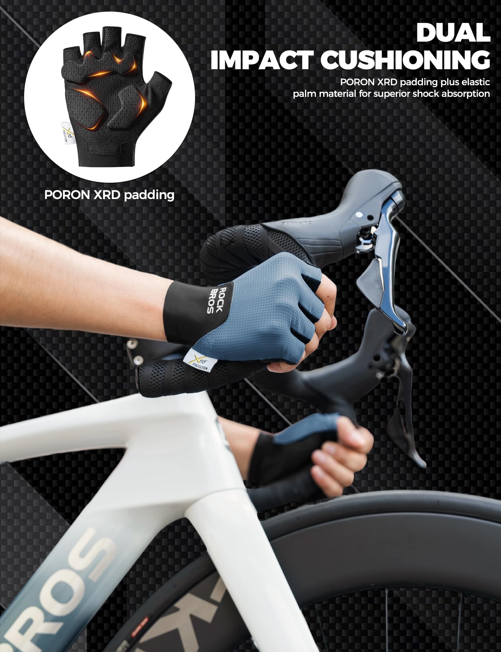 ROCKBROS Guantes Cortos de Ciclismo con Acolchado PORON XRD para Hombre y Mujer, Transpirable, Antideslizante para MTB, Bicicleta de Carretera, Deportes al Aire Libre