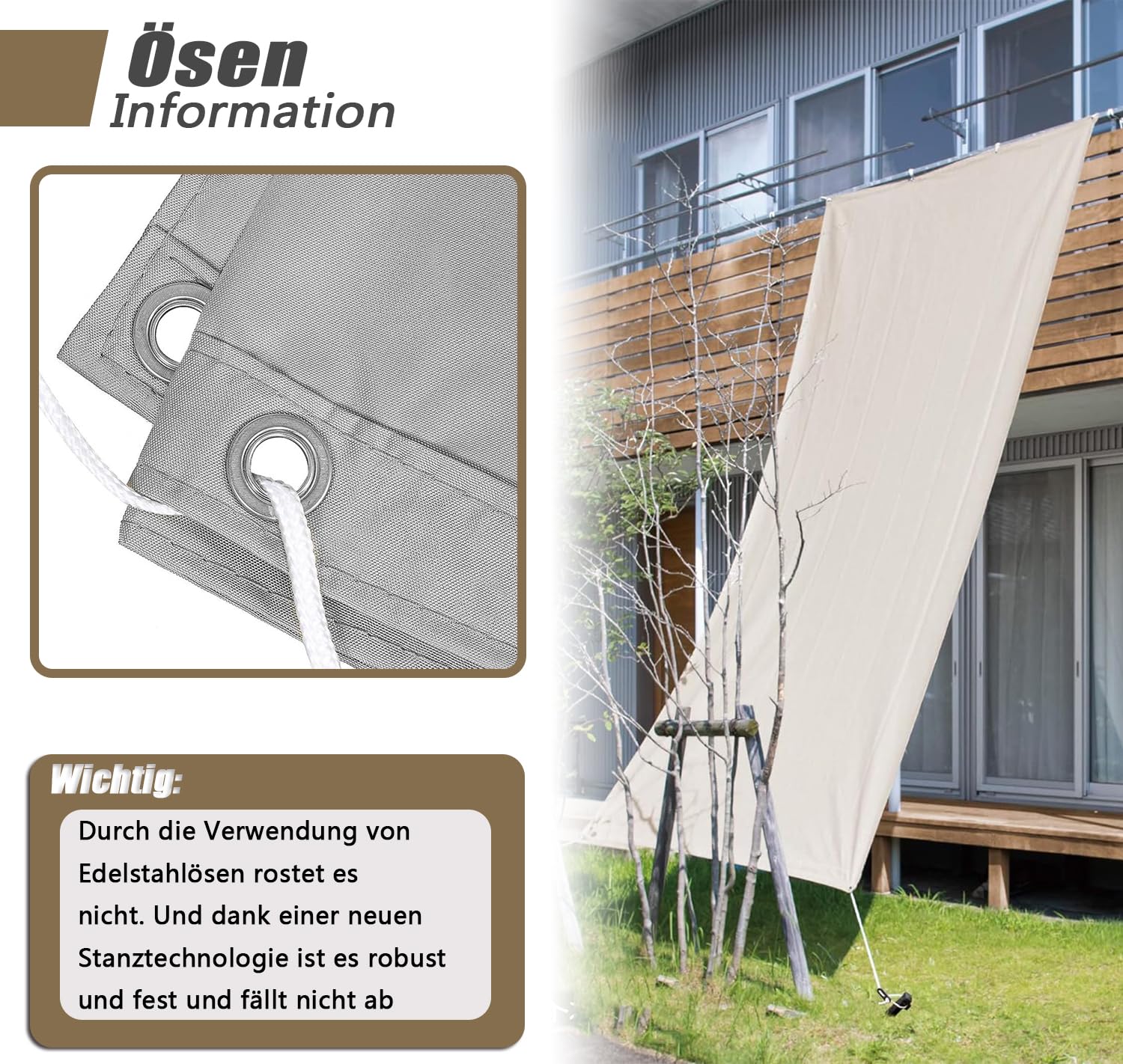 MENGH Parasol zeil, balkonbekleding met touw, zonnezeil, waterdicht, rechthoekig, zonwering, windscherm, balkon, terras, 95% UV-bescherming, decoratie voor balkonleuningen, terras en tuin, zeeblauw
