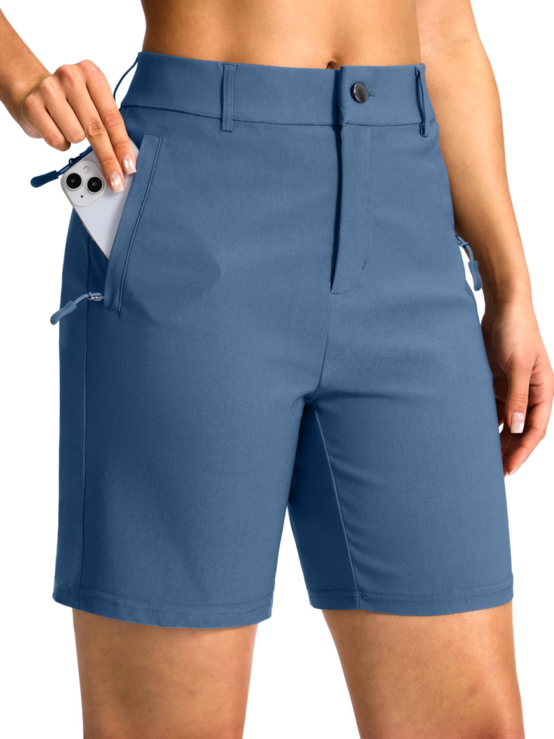 SANTINY Women's 5"/7" Hiking Golf Shorts with 3 Pockets Stretch Quick Dry Outdoor Travel Work Shorts for Women Casual Summer — view 24