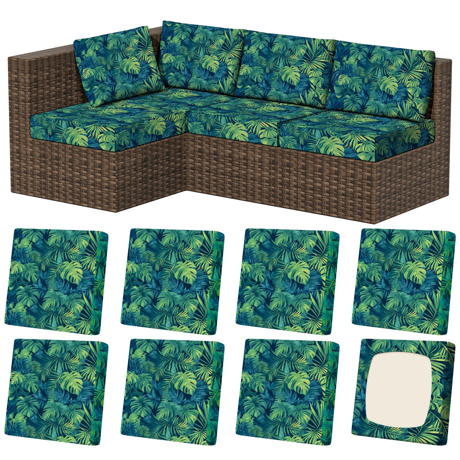 View 1 of *** STOCK PHOTO FOR REFERENCE - ACTUAL ITEM NOT PATTERNED, JUST SOLID GREEN IN COLOR ***
Vorshape 8Pcs Outdoor Cushion Covers, Stretch Patio Furniture Slipcovers