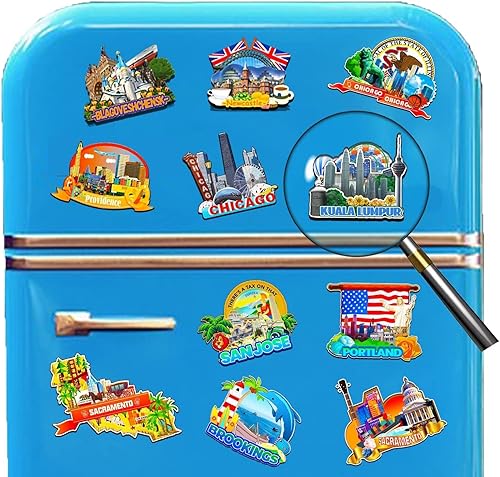 Miniatura 4 de Imán de nevera con imán de Kuala Lumpur Malasia 3D, monumentos de madera, recuerdos coleccionables, decoración hecha a mano -2509