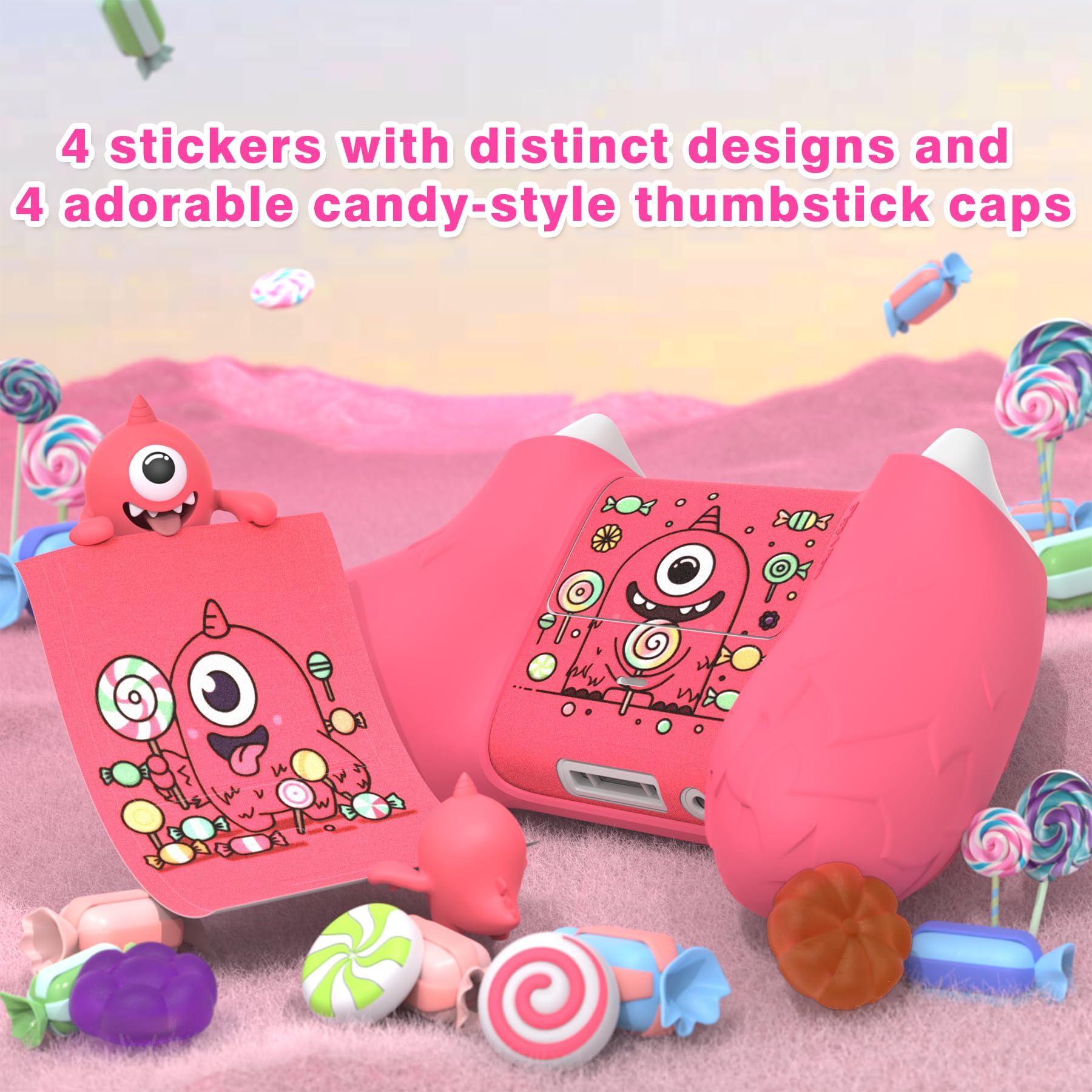 playvital Coque Manette pour Xbox Series X S Accessoires,Housse Protection Silicone pour Xbox Core Controller,Cover Skin avec Capuchon Joystick & Autocollant-Rose,Design MonoEye Monster