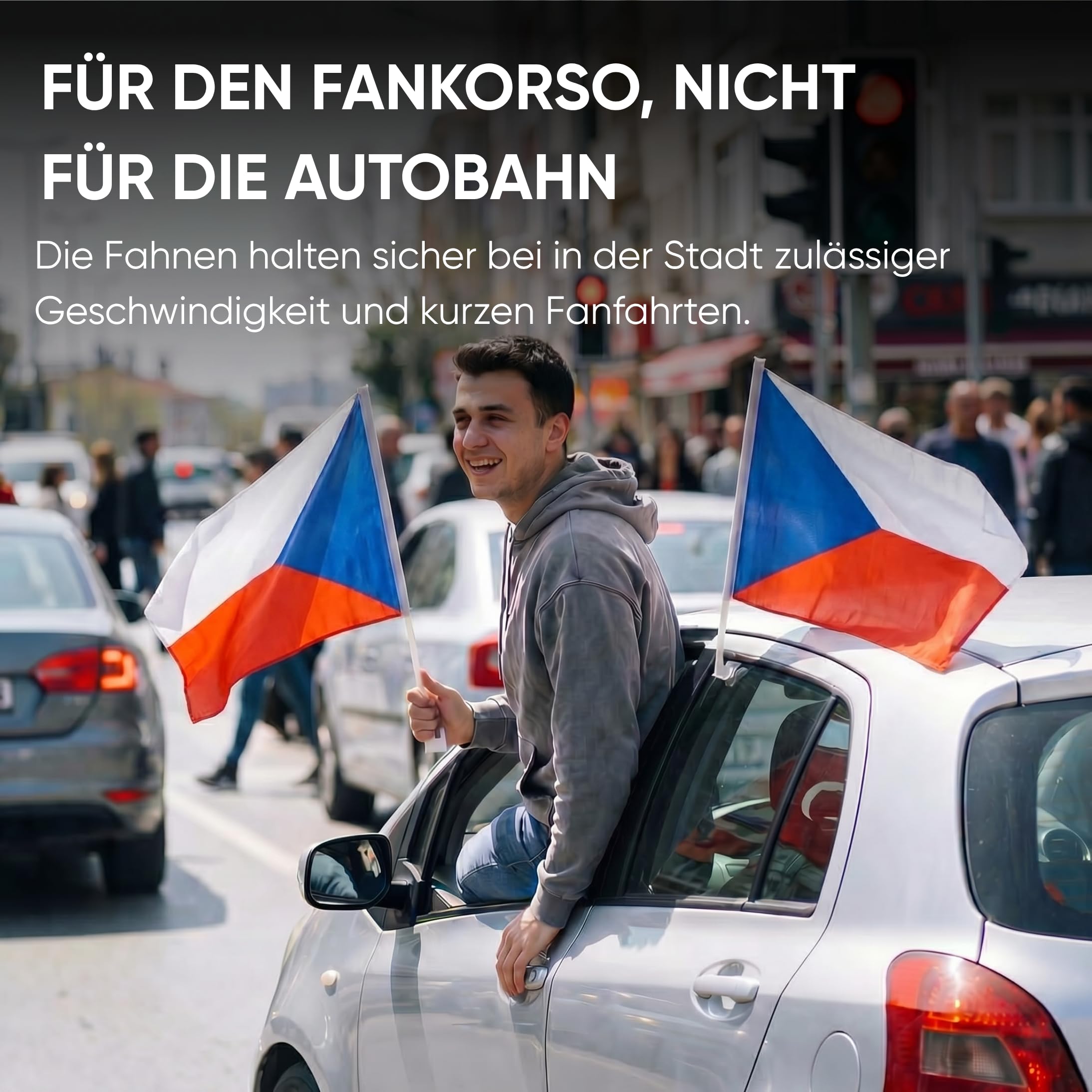 Auto Fahnen Tschechien Set - Motorhauben Fahne & 2 Autofahnen für Fenster, Fußball Fanartikel FZG für EM & WM, Tschechische Flagge Deko Set