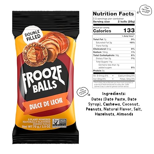 Miniatura 4 de Frooze Balls Dulce De Leche - Bolas energéticas de doble relleno, (8 bolsas, cada una con 5 bolas) Snacks saludables, veganos, sin gluten