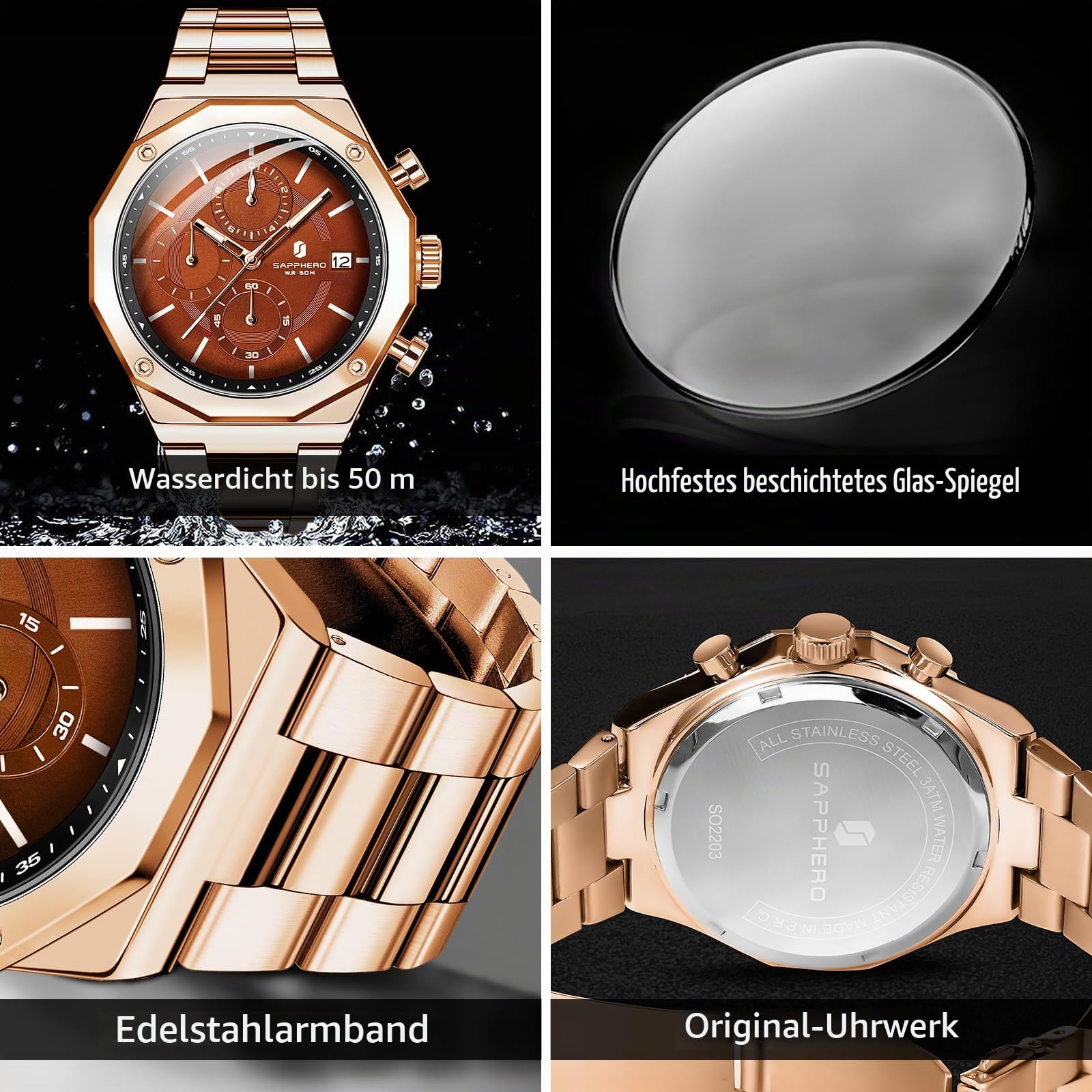 BENYAR BY Herrenuhr Uhren Herren Wasserdicht Herrenuhren Chronograph männer Armbanduhr für Herren Eleganz Lederarmband/Edelstahl Quarz Geburtstags/Weihnachts