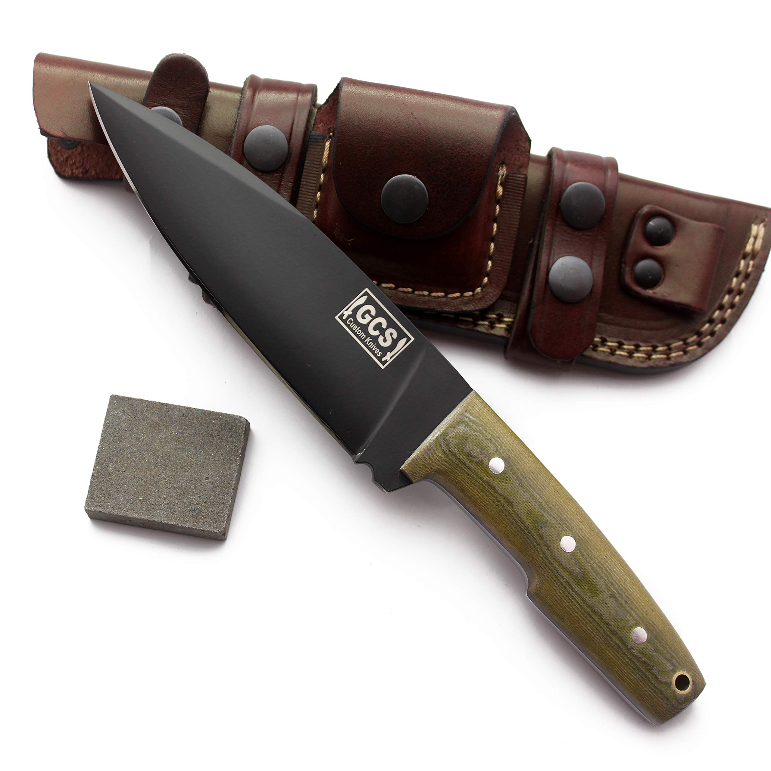 GCS Handmade D2 Tool Steel BLACK Powder Coated Green Micarta Handle