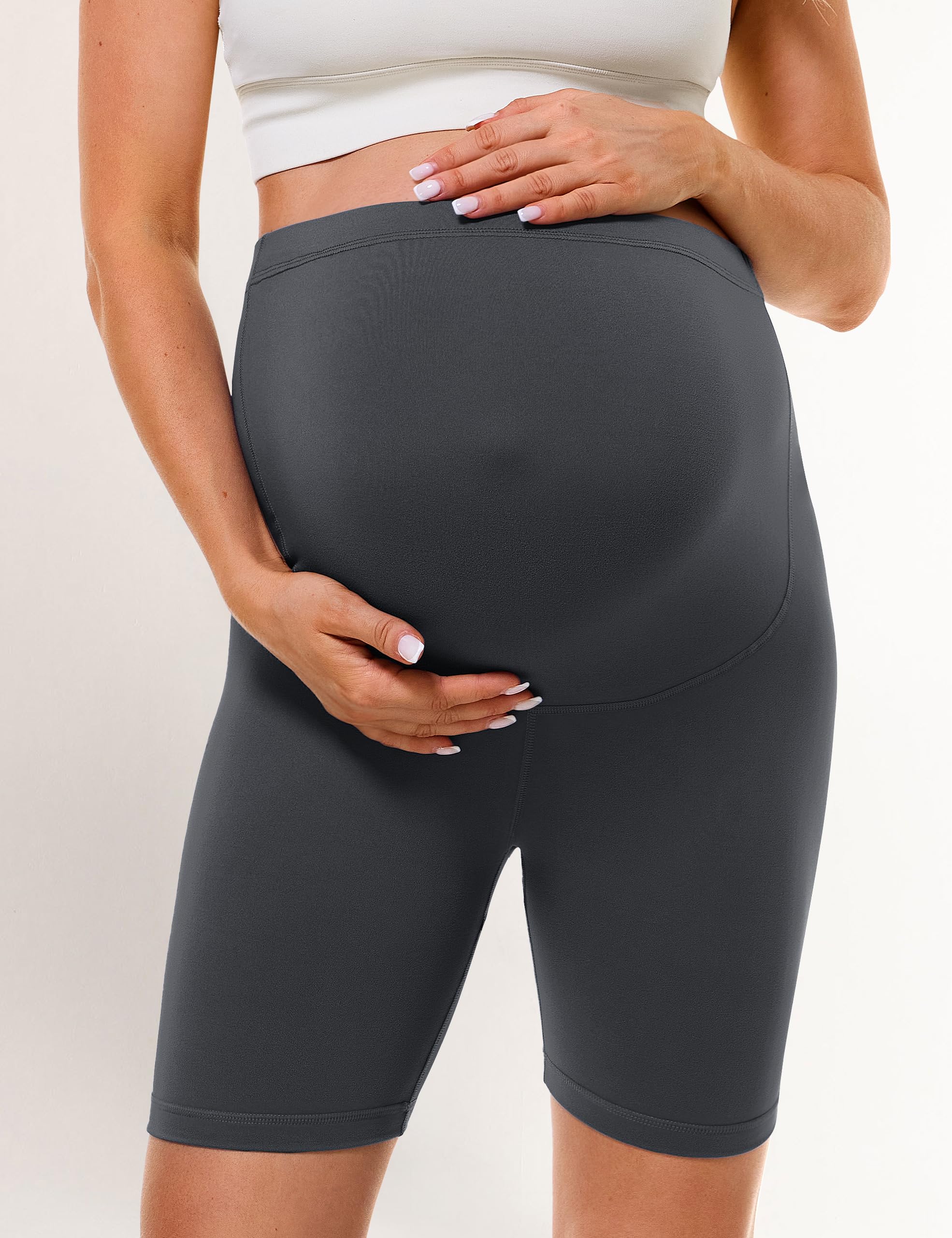 BONVIGOR Buttercloud - Pantalones cortos de maternidad sobre el vientre, pantalones cortos de 5 pulgadas para embarazo, pantalones de yoga