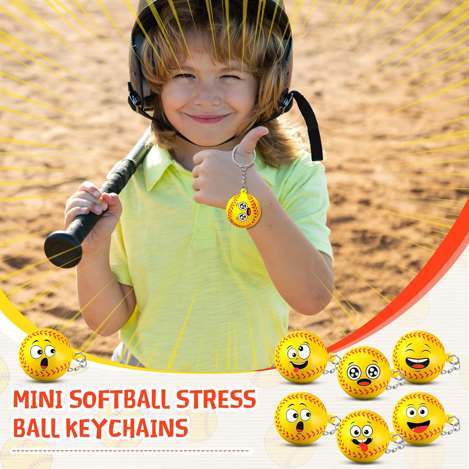 Arrowbash 30 Pcs Softball Party Favors Sports Party Supplies for Boys Girls Funny Mini Face Stress Ball Keychains Cute Relief Balls for Softball Lovers Team Prizes Anxiety Relief Sport Sport Favors