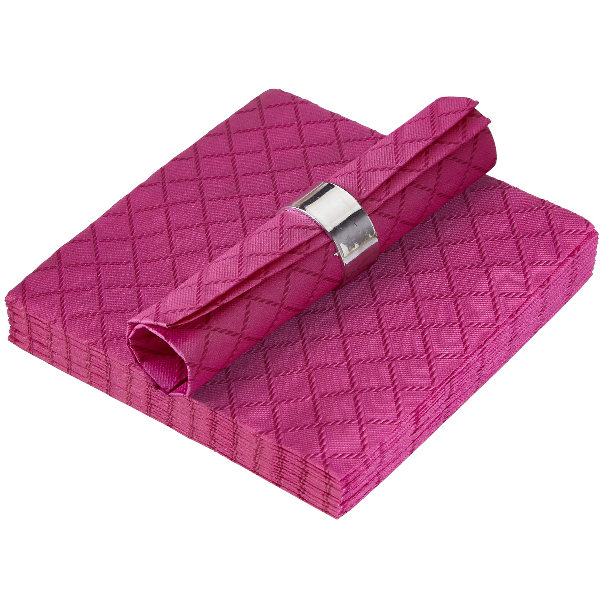 Silver Spoons Disposable Quilted Luncheon Napkins, Deep Pink, 16 Pack, Model 1575-SiS