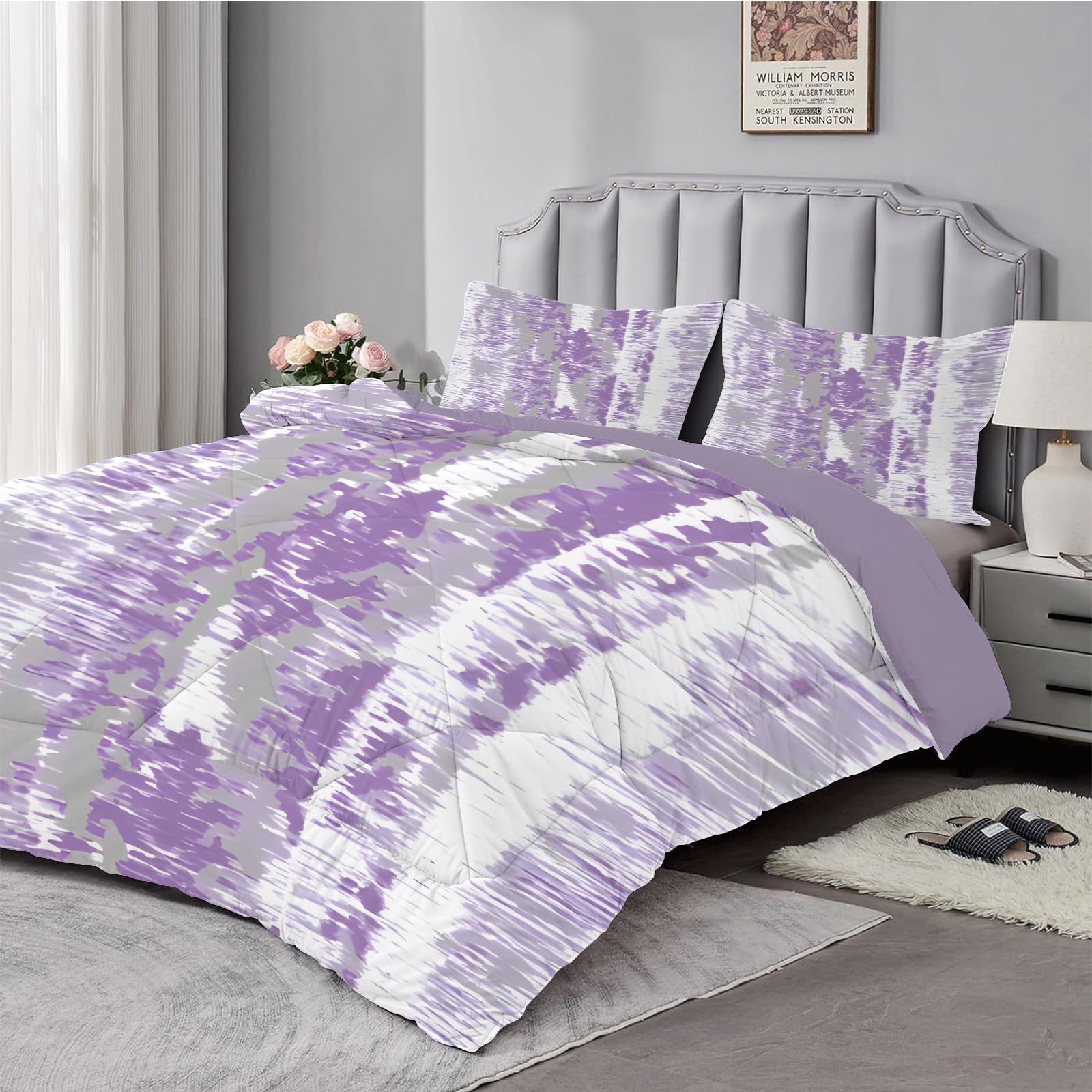 Dyausi Purple Single Duvet - Reversible Coverless Duvet 2 Piece - Summer Duvet With Vintage Tie Dye Pattern - Lightweight Hypoallergenic And Machine Washable Comforter - Single 135X200cm