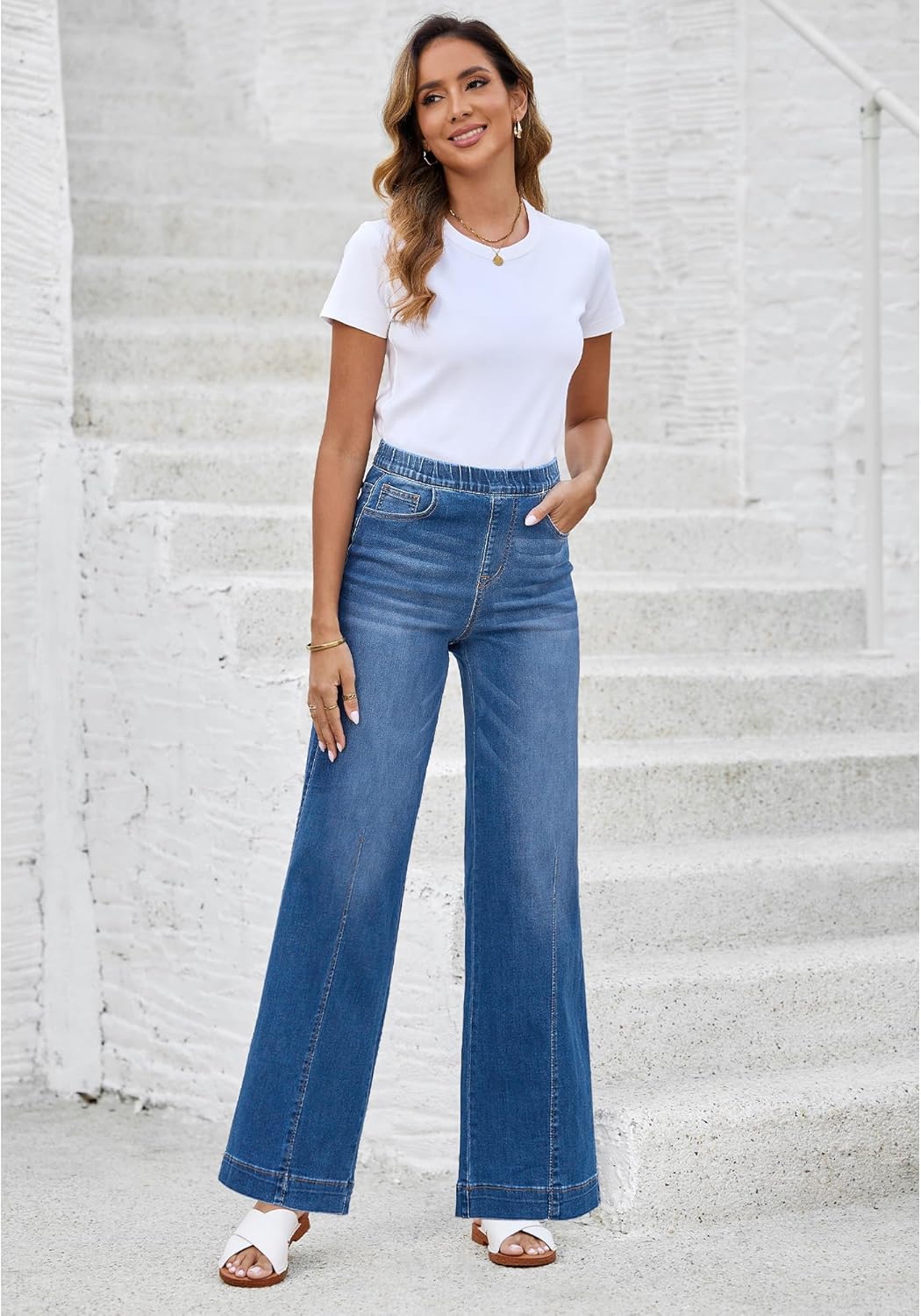 LookbookStore Wide Leg Jeans for Women Trendy High Waisted Trousers Stretchy Baggy Denim Pants - Image 5