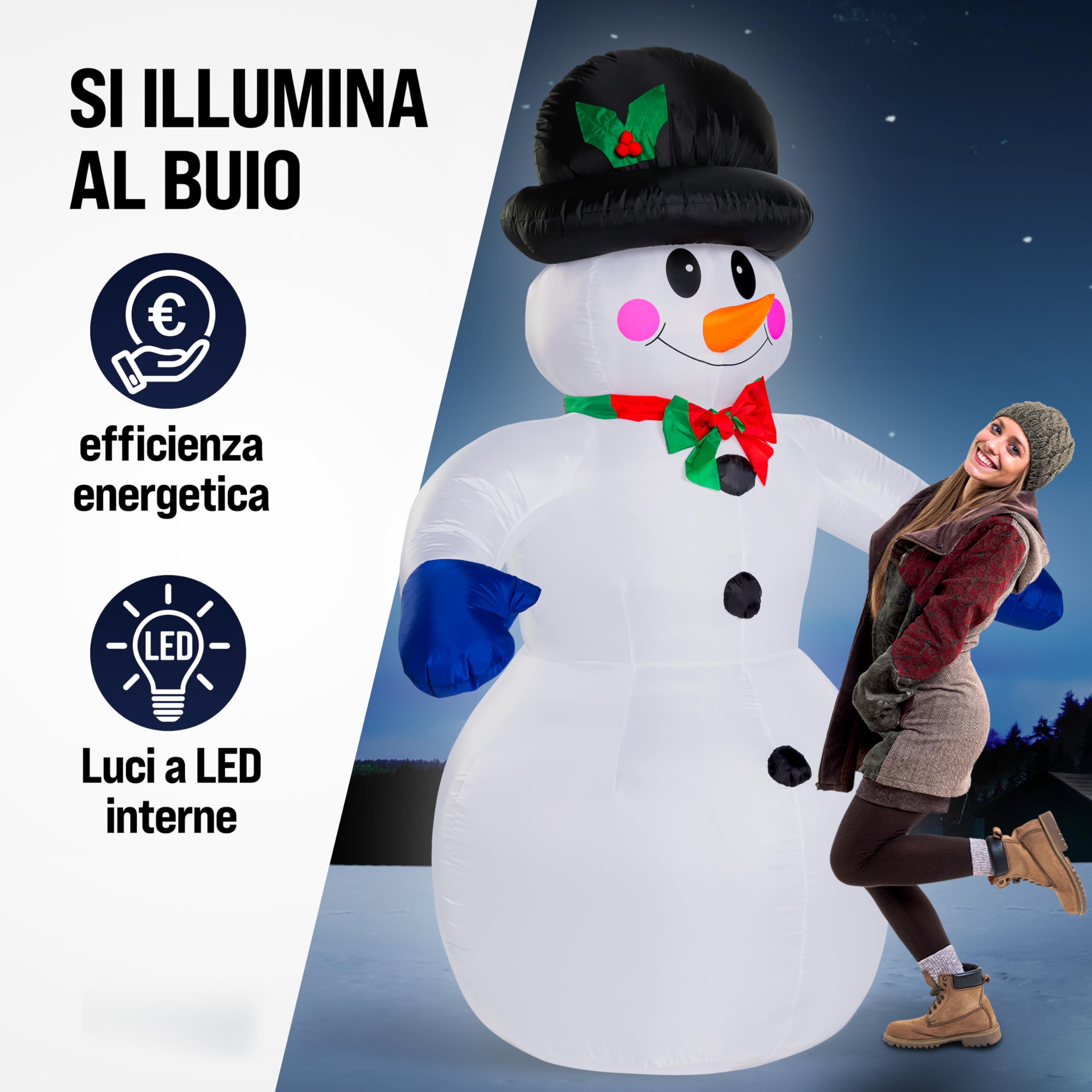 MONZANA® Pupazzo di Neve Gonfiabile XXL 240cm Luci LED Decorazione Natalizia Giardino Addobbi Natale Esterni Interni