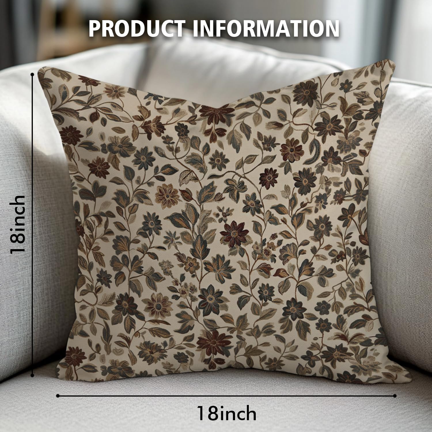 YOU FOUND ME William Morris Abstract Vintage Floral Velvet Design Throw Pillow Covers Home Decor, Retro Art Deco Pillowcase Cushion Cover for Bed Sofa Living Room, Square 18x18inch (Beige-Floral) - Image 3