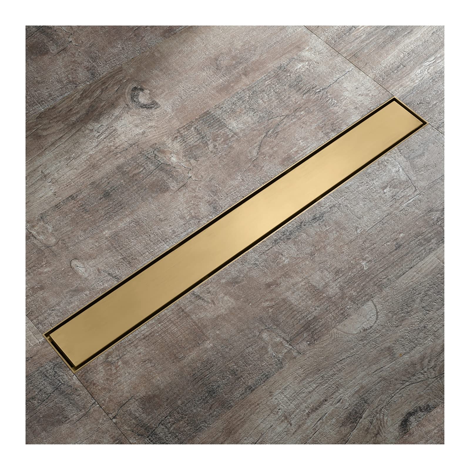 Bodenablauf aus Edelstahl, Linearer Duschablauf 23,6 Zoll 304 Edelstahl mit Haarfänger Gold
