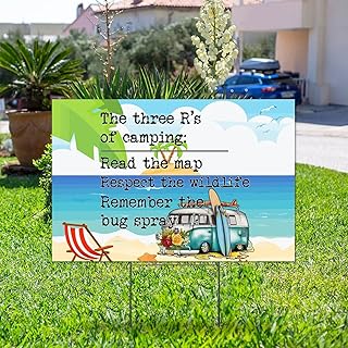 The Three R's of Camping Yard Signs Camping Rules Lawn Sign Weather-Resistant Yard Sale Signs with H-Stakes Yard Decorations For Wedding Birthday Bridal Shower Christmas 12x18in