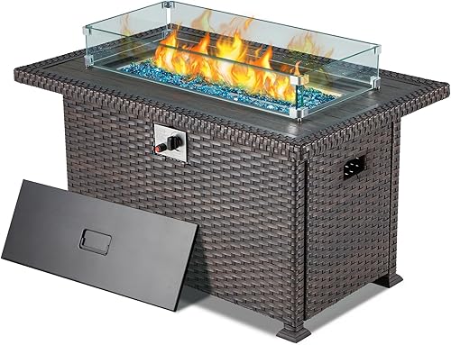 Miniatura 6 de HOMREST Mesa para fogata de propano, 44 pulgadas, 50,000 BTU, mesa rectangular para fogata de gas de encendido automático, mesa rectangular de