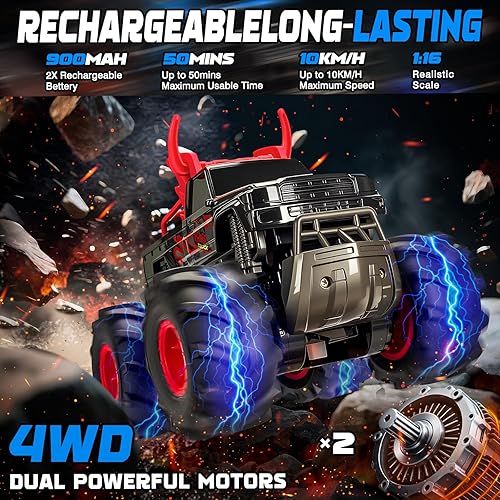 Miniatura 5 de Camión monstruo impermeable 116, autos a control remoto, camión de control remoto de 2.4 GHz para niños de 8, 9, 10, 11 y 12 años, 4WD todo terreno