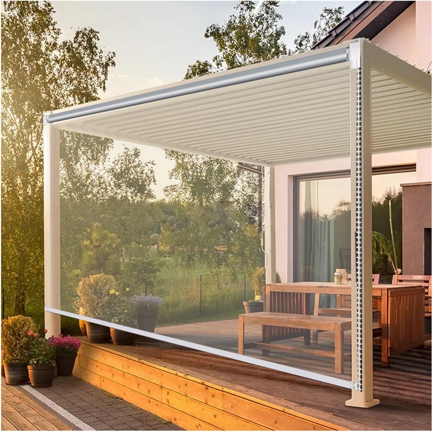 Store Enrouleur Transparent et étanche for Gazebo extérieur, écran Transparent, étanche et Anti-poussière(1.5 * 2.5m)