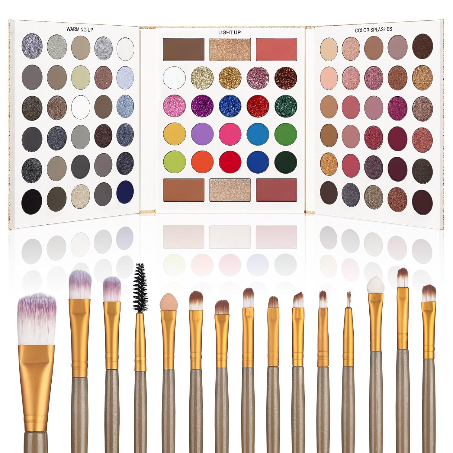 UCANBE Eyeshadow Palette with 15 Brushes Makeup Sets, Pigmented Eye Makeup Pallet Holiday Gift Set, Matte Smokey Rosy Neutral Glitter Eye Shadow Powder & Contour Highlight Blush All-in-One Make Up Kit