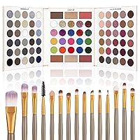 Vista 14 de UCANBE Paleta de sombra de ojos de maquillaje + juego de 15 pinceles, paleta de maquillaje pigmentada de 86 colores con pinceles, paletas
