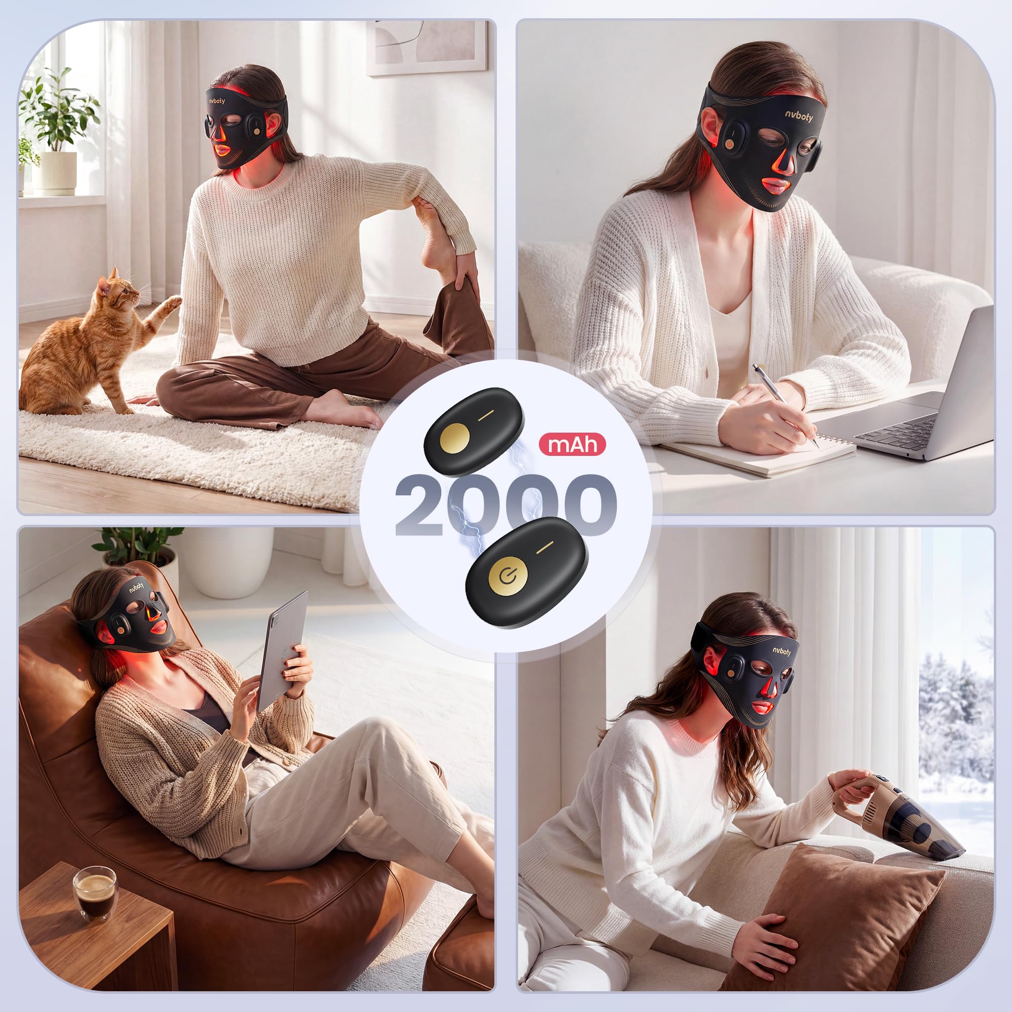 Red Light Therapy for Face, 4 Modes, Wireless 2000mAh Remote