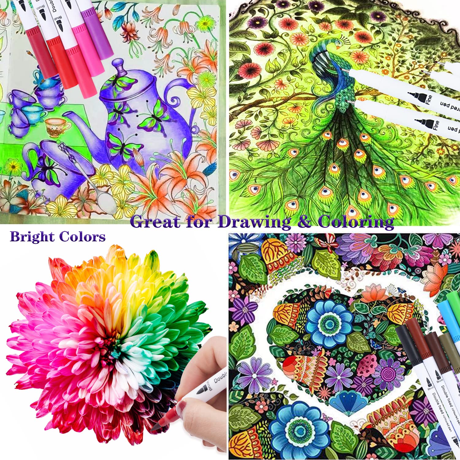 36 marcadores de pincel para libros de colorear para adultos, marcadores de colorear para adultos, rotuladores de doble punta para dibujo de niños, bolígrafos de colorear para arte, planificador de 6