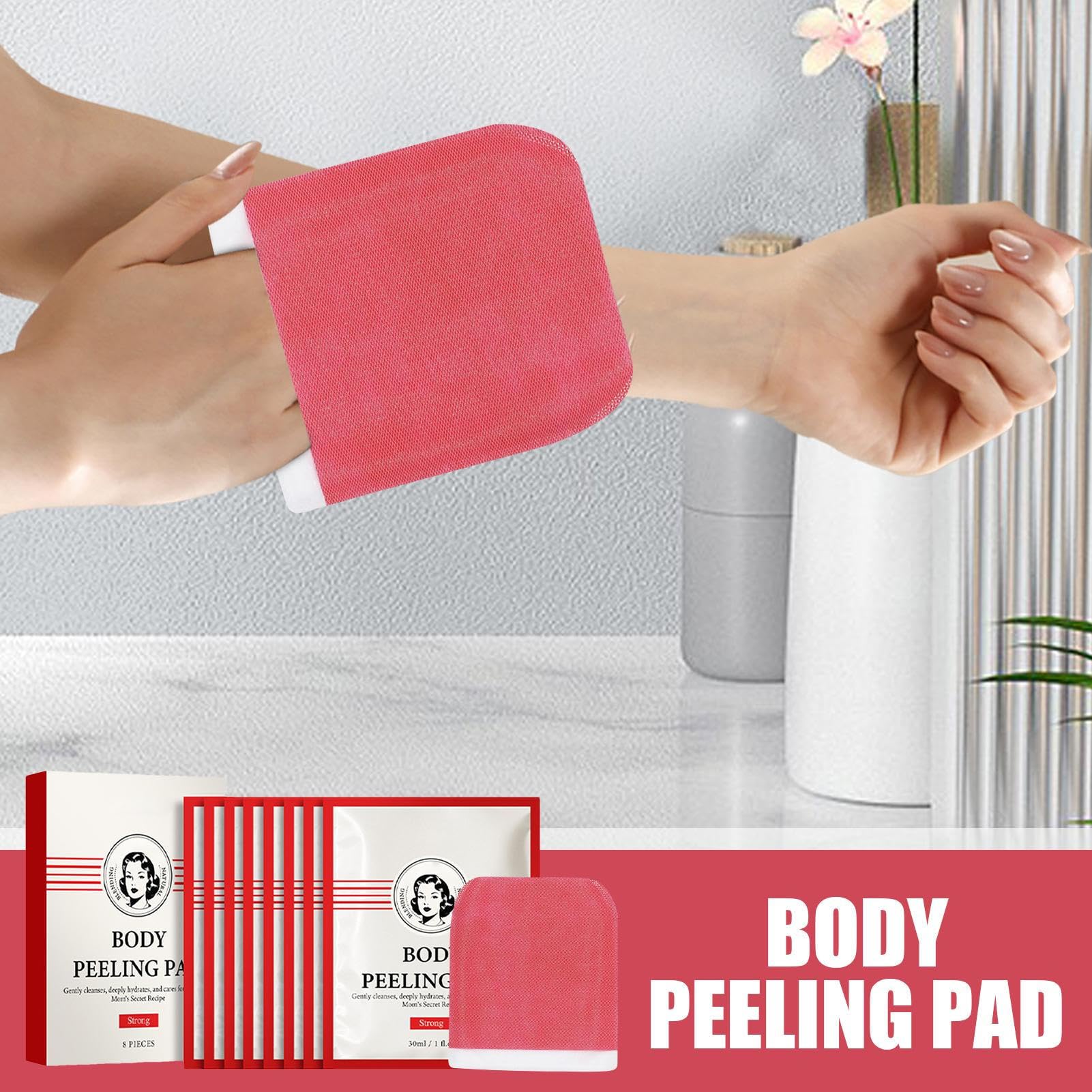 Body Peeling Pad, Portable Gentle Scrub Mitt, Adorable Sensitive Skin for Hand, Arm, Neck, Underarm, Leg, Face, Post-Tanning Skin Care Tool, Women and Men, Red, Green