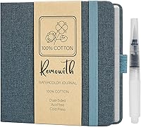 Vista 11 de Cuaderno de Bocetos de Acuarela, 5.5" x 5.5" Libros de Bocetos Artista Cuaderno de Papel de Acuarela de Algodón, Cubierta de Lino con Pluma de Agua