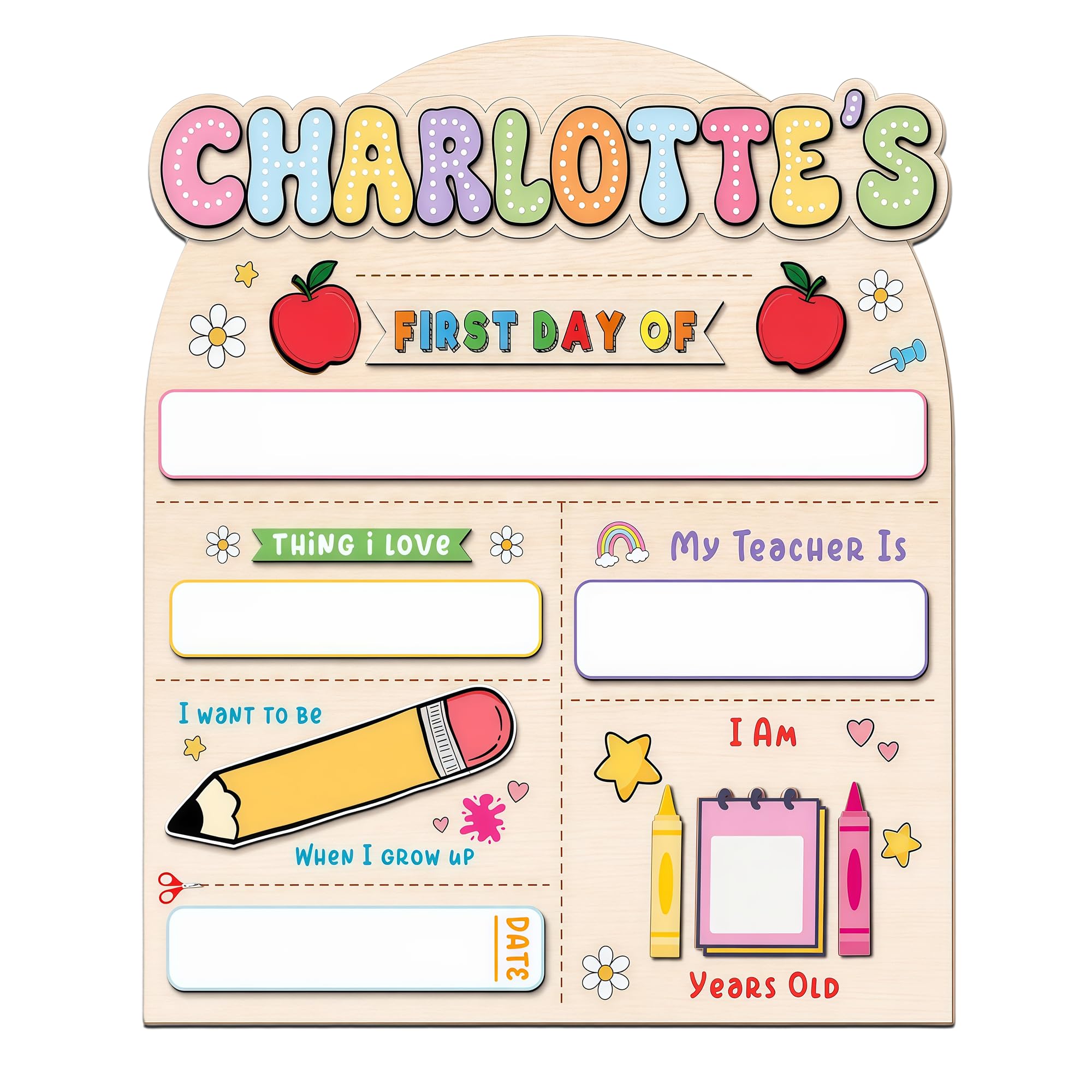 Personalised First Day of School Board with Name, Last Day of School Board, Reusable Back to School Chalkboard 1st for Kindergarten Preschool, Wooden Milestone Keepsake Gifts