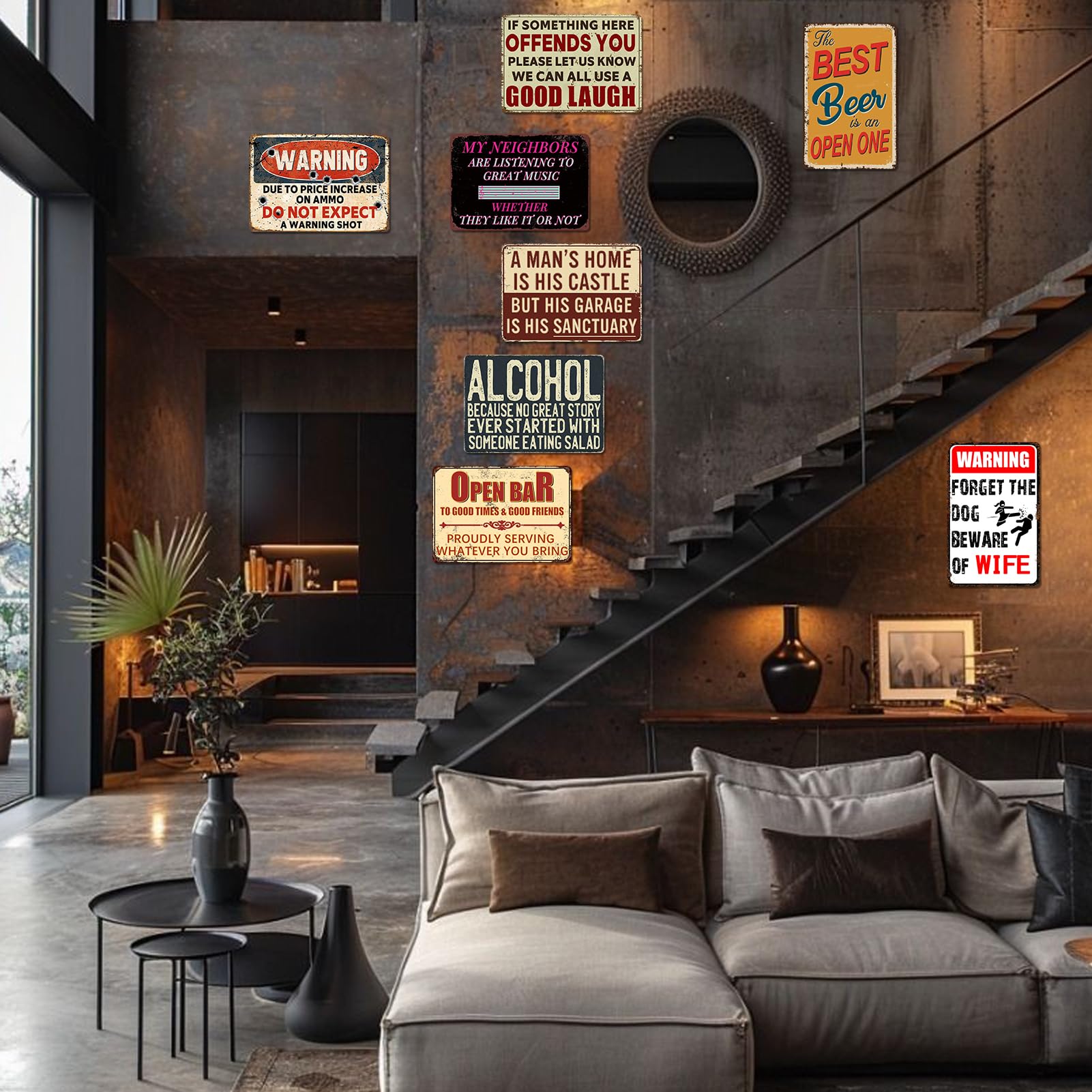 YOMIA 5 Letreros De Garaje Vintage – Señales De Metal De Aceite De Motor De Gas, Letreros De Estaño Retro Vintage Para Hombre, Letreros De Cueva Y Decoración, Decoración De Pared