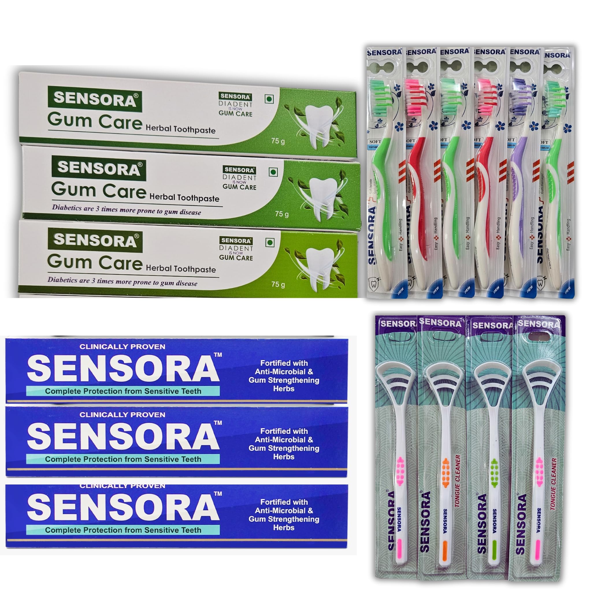Sensora Combo Pack| 3 Sensora, 3 Sensora Gumcare, Free Get 6 Brushes, 4 Tongue Cleaners|Sensitivity Relief, Cold Relief, Dry Mouth, Soothing, Freshness, Fresh Breath, Moisturizing, Plaque, Bad Breath (B09Q4ZT16J) Amazon Price History, Amazon Price Tracker