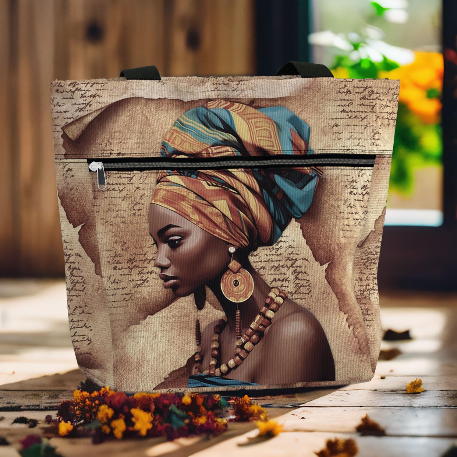 84hoods Large Waterproof Tote Bag with Pockets and Zipper. Shoulder Bag for Women. Africa Gift for African American. - Image 7