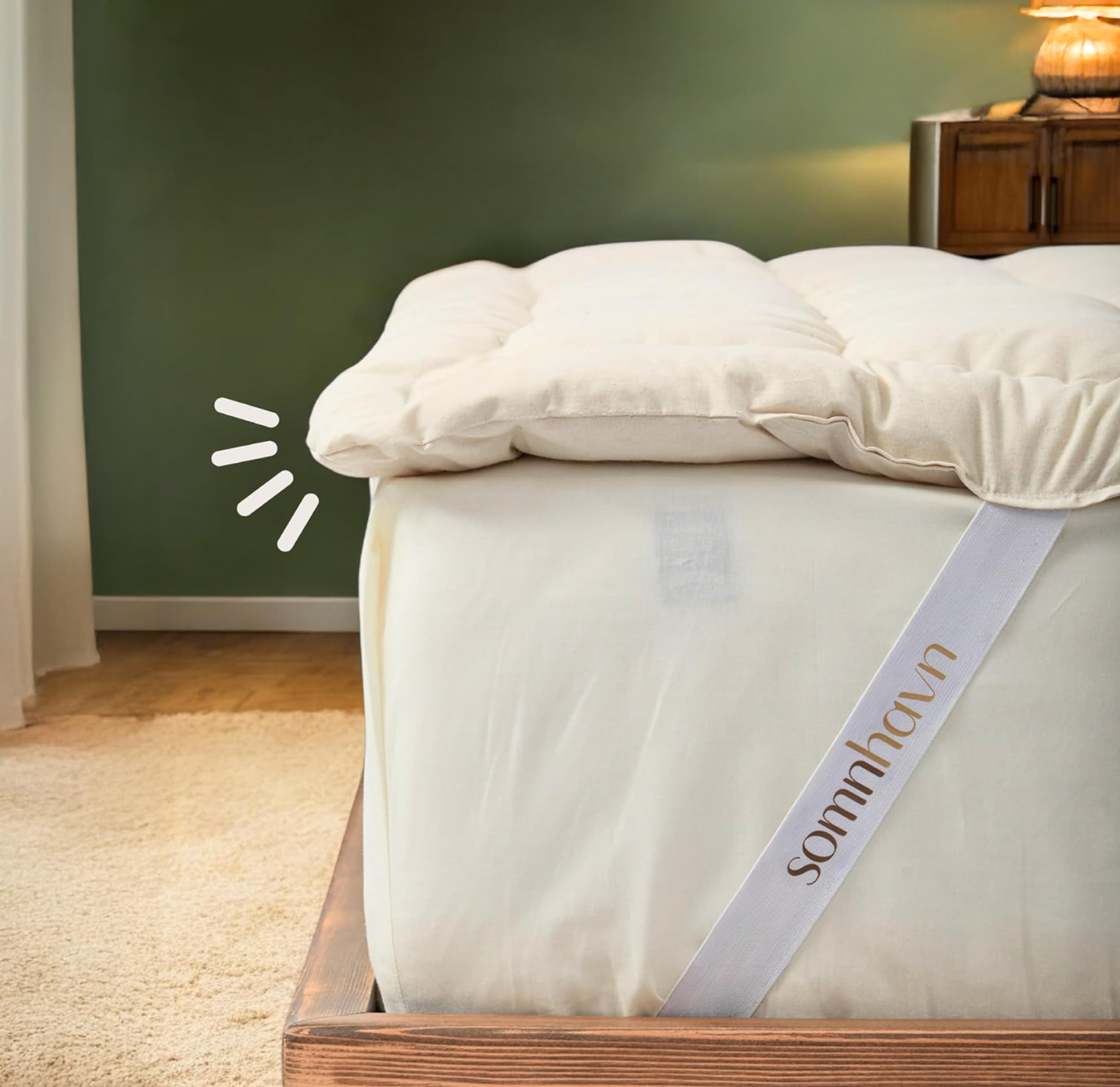 Surmatelas en Laine mérinos Biologique, 100% Laine Naturelle, hypoallergénique, Doux et épais, pour Toutes Les Saisons, Fait à la Main et respectueux de l'environnement, 160x200