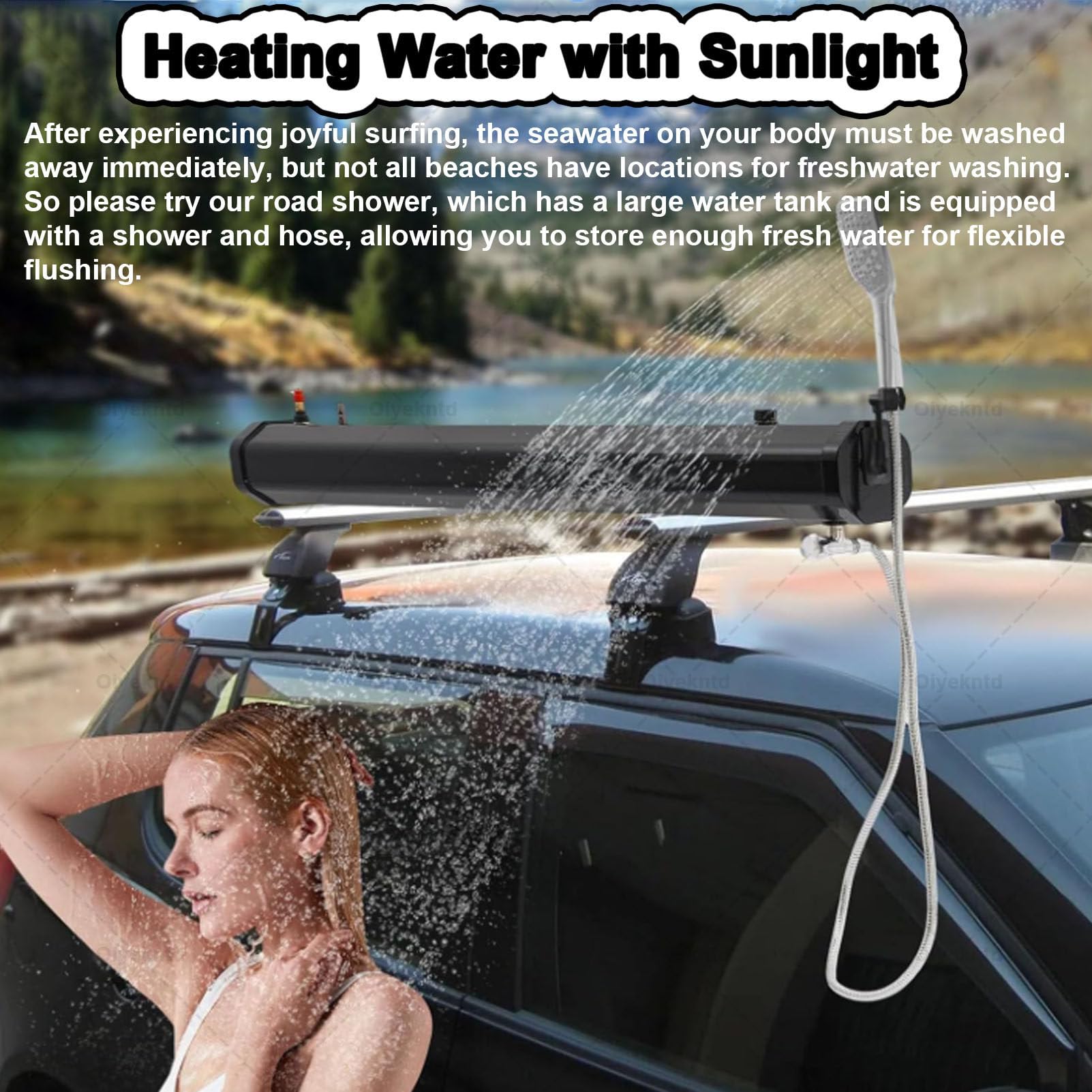 Réservoir d'eau pour camping, douche solaire sur toit avec tuyau d'arrosage et pommeau de douche, réservoir d'eau pour toit extérieur pour camions, véhicules tout-terrain, camping-cars,18L/4.76gal